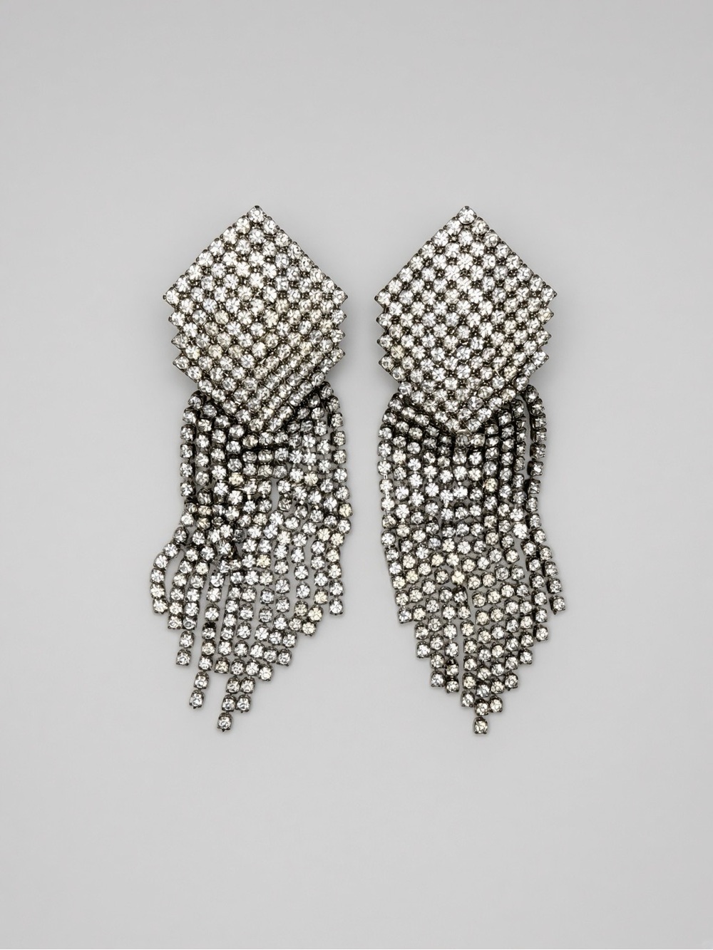 GLAMOROUS 80s Vintage Silver Tone Rhinestone Clip-On Chandelier Earrings, 4”